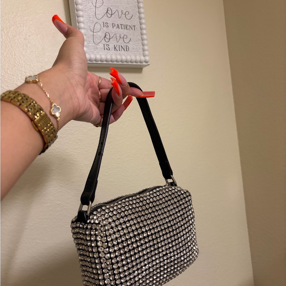 Crystal Embellished Mini Shoulder Bag - Black